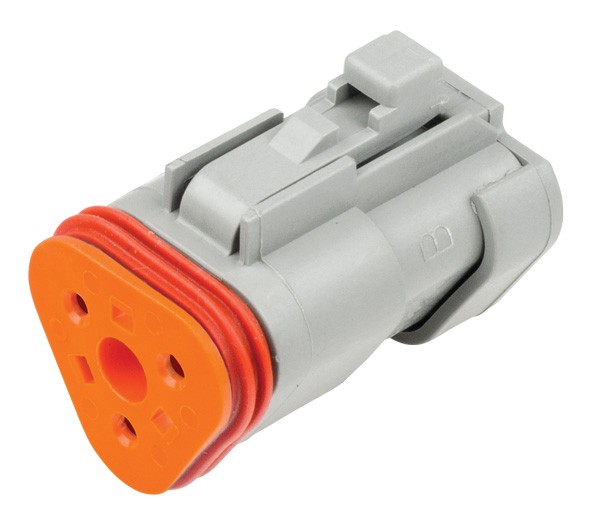 3 Circuit Deutsch DT Series Plug including orange wedge. Size 16 contacts