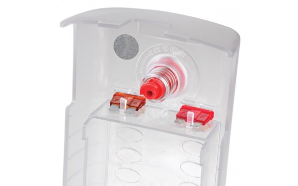Spare fuses can be stored in cover
